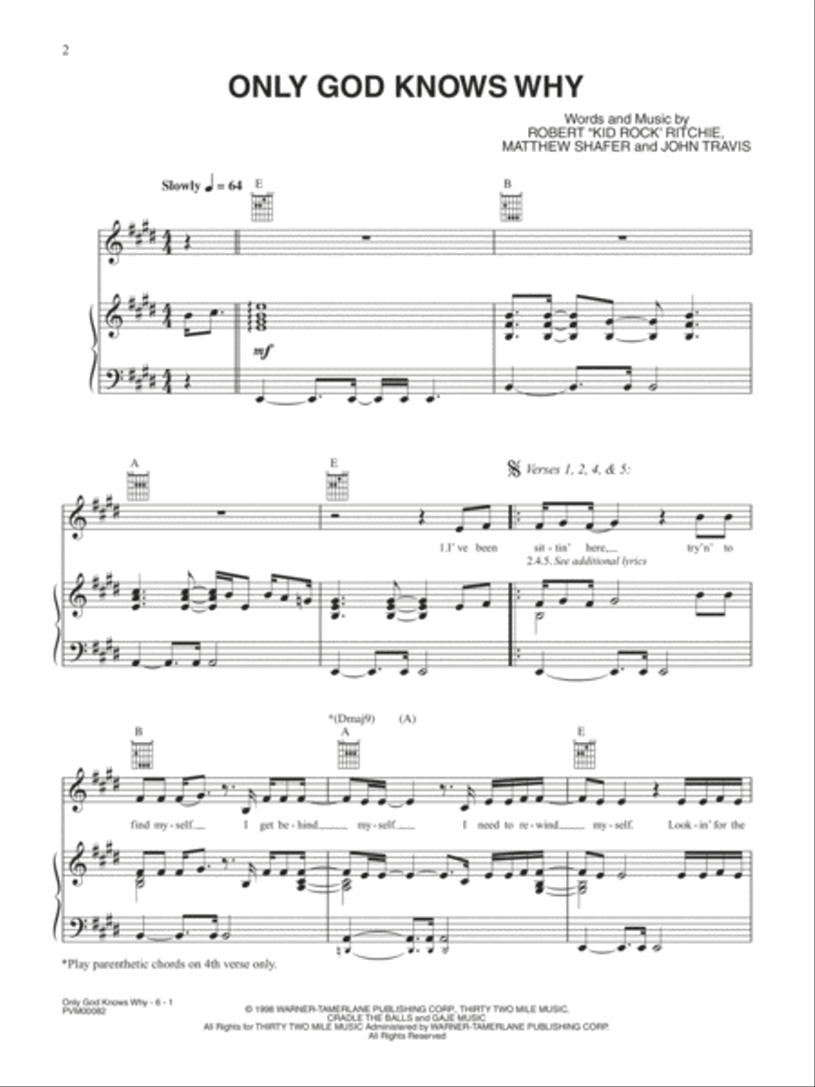 Only God Knows Why Only God Knows Why Piano, Vocal, Guitar scores gallery preview page 1