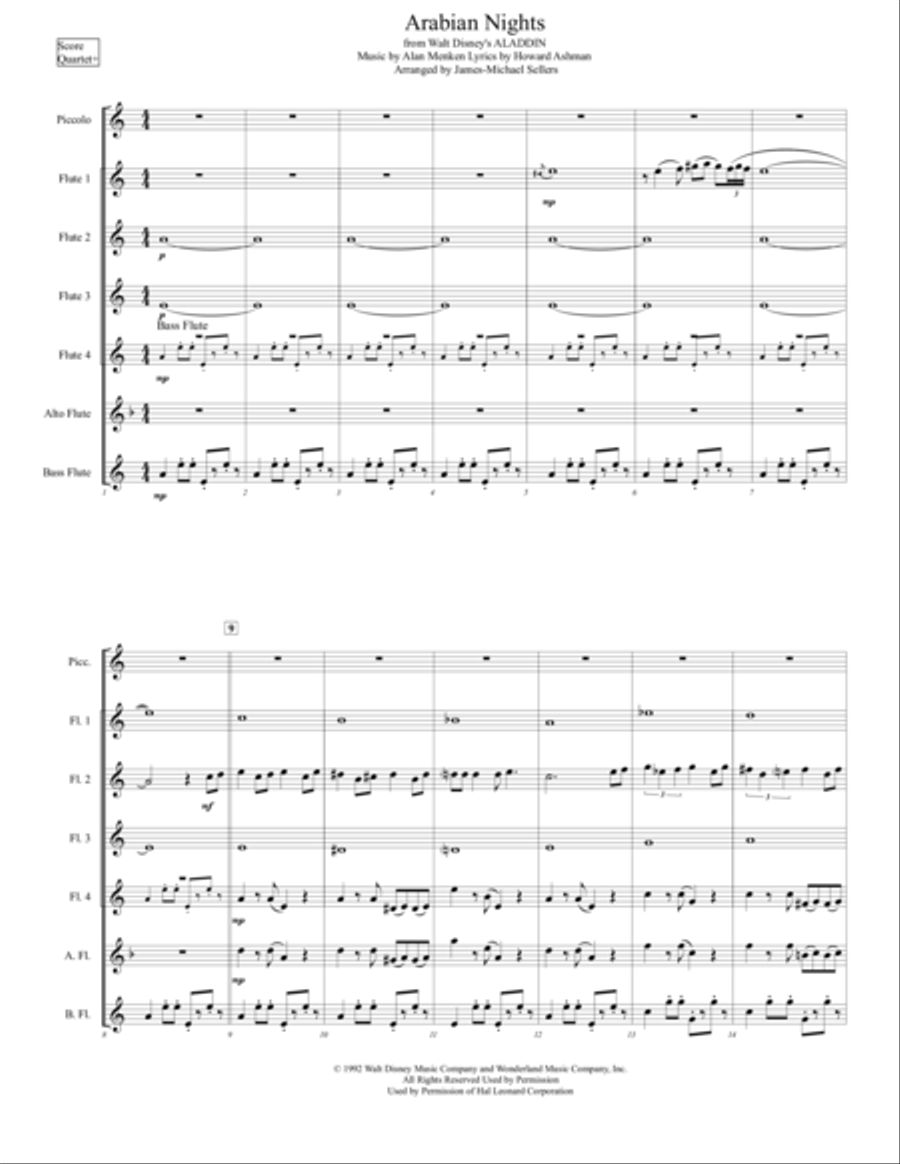 Arabian Nights by Alan Menken Flute Quartet - Digital Sheet Music