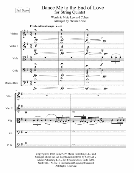 Dance Me To The End Of Love by Madeleine Peyroux String Quintet - Digital Sheet Music