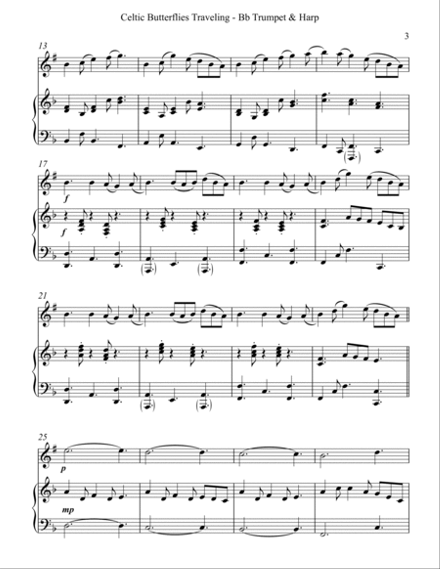 Celtic Butterflies Traveling, Duet for Bb Trumpet and Harp image number null