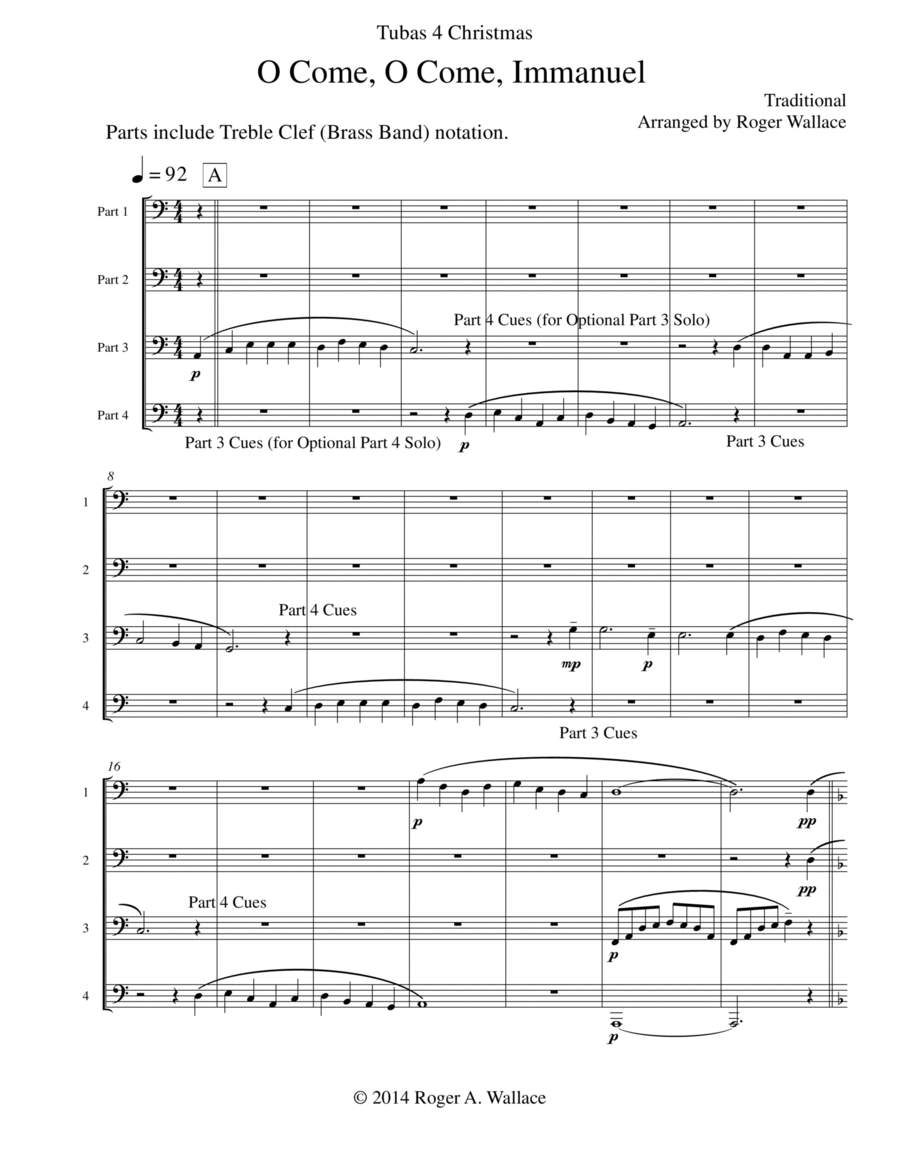 O Come, O Come, Immanuel (Emmanuel) - Tuba Quartet Brass Quartet scores gallery preview page 1