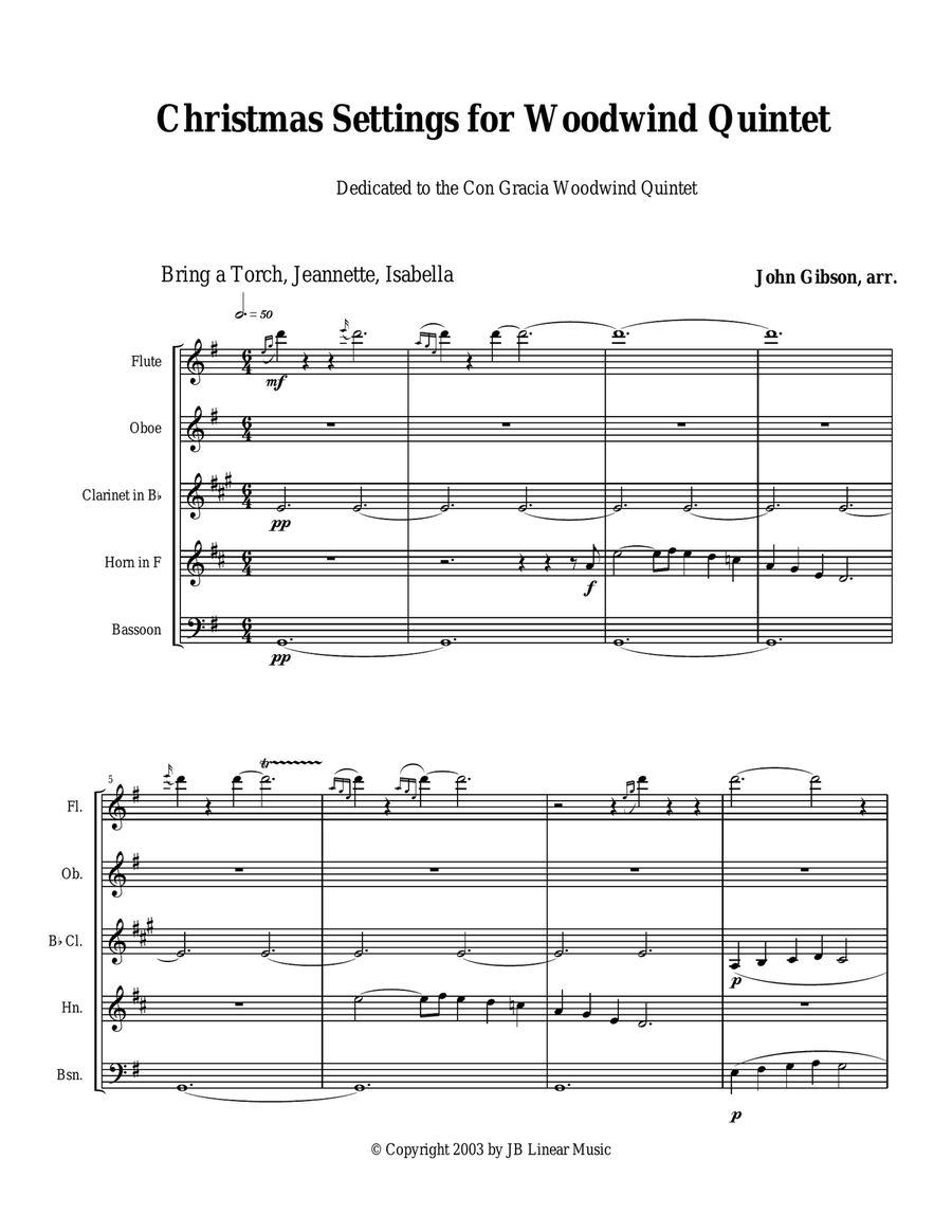 Christmas Settings for Woodwind Quintet Woodwind Quintet scores gallery preview page 1