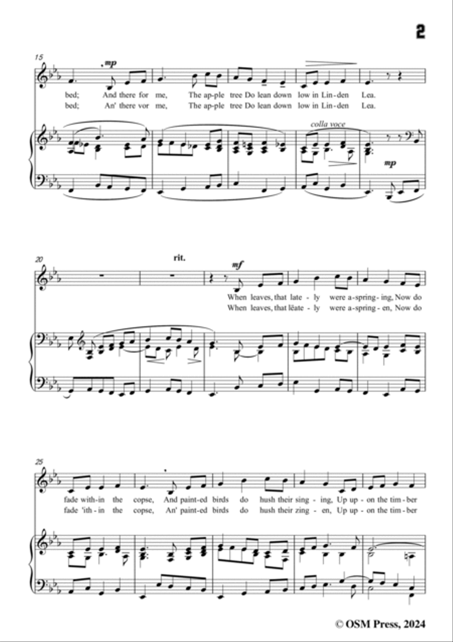 Vaughan Williams-Linden Lea(A Dorset Song),(1902),in E flat Major Voice scores gallery preview page 3