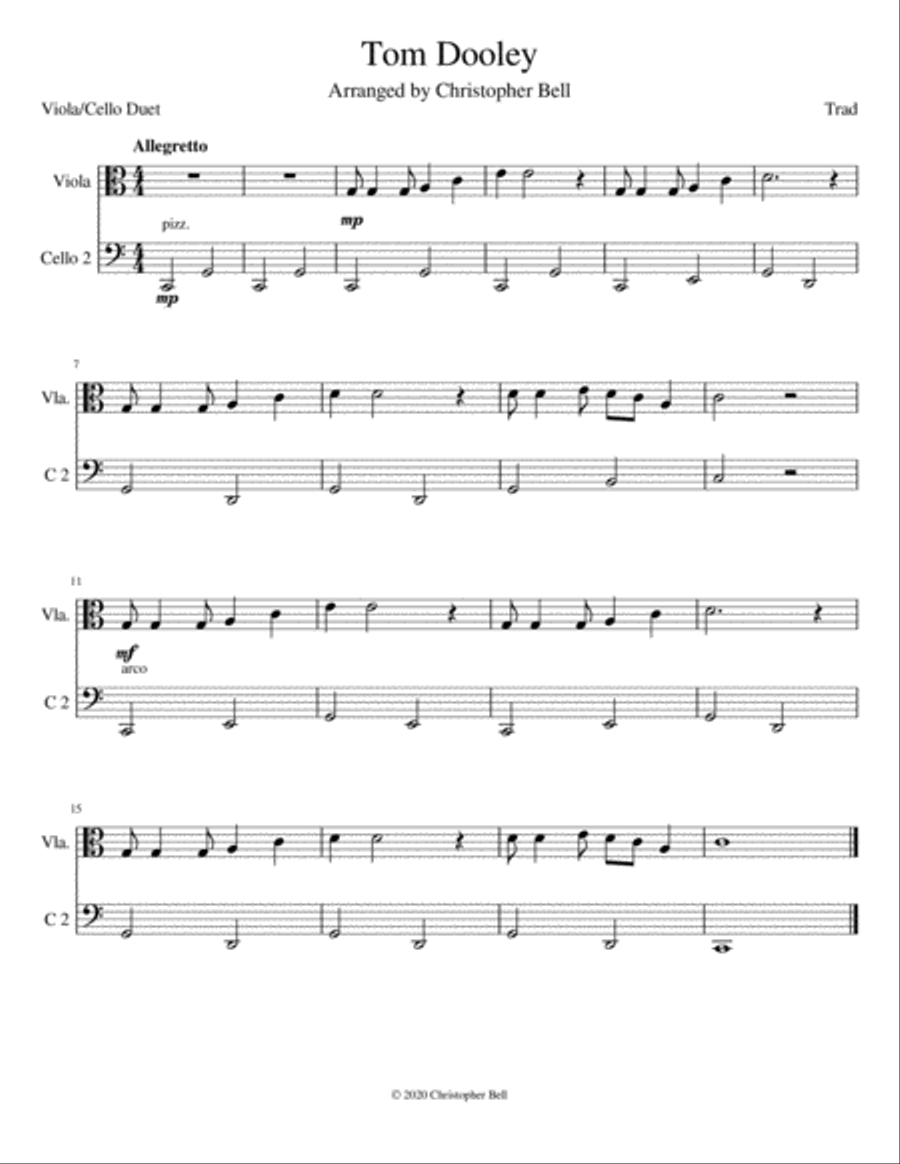 Tom Dooley - Easy Viola/Cello Duet String Duet scores gallery preview page 1