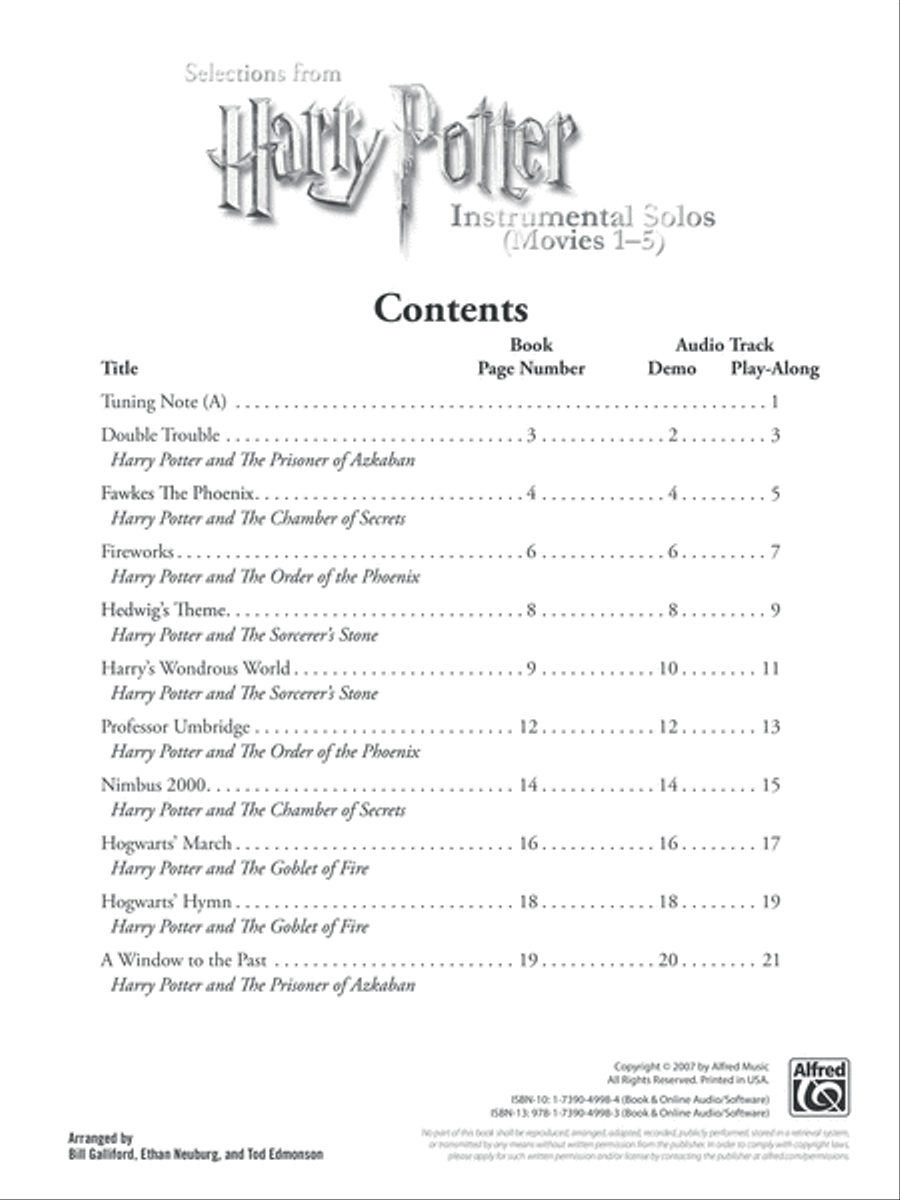 Harry Potter, Instrumental Solos for Strings (Movies 1-5) image number null