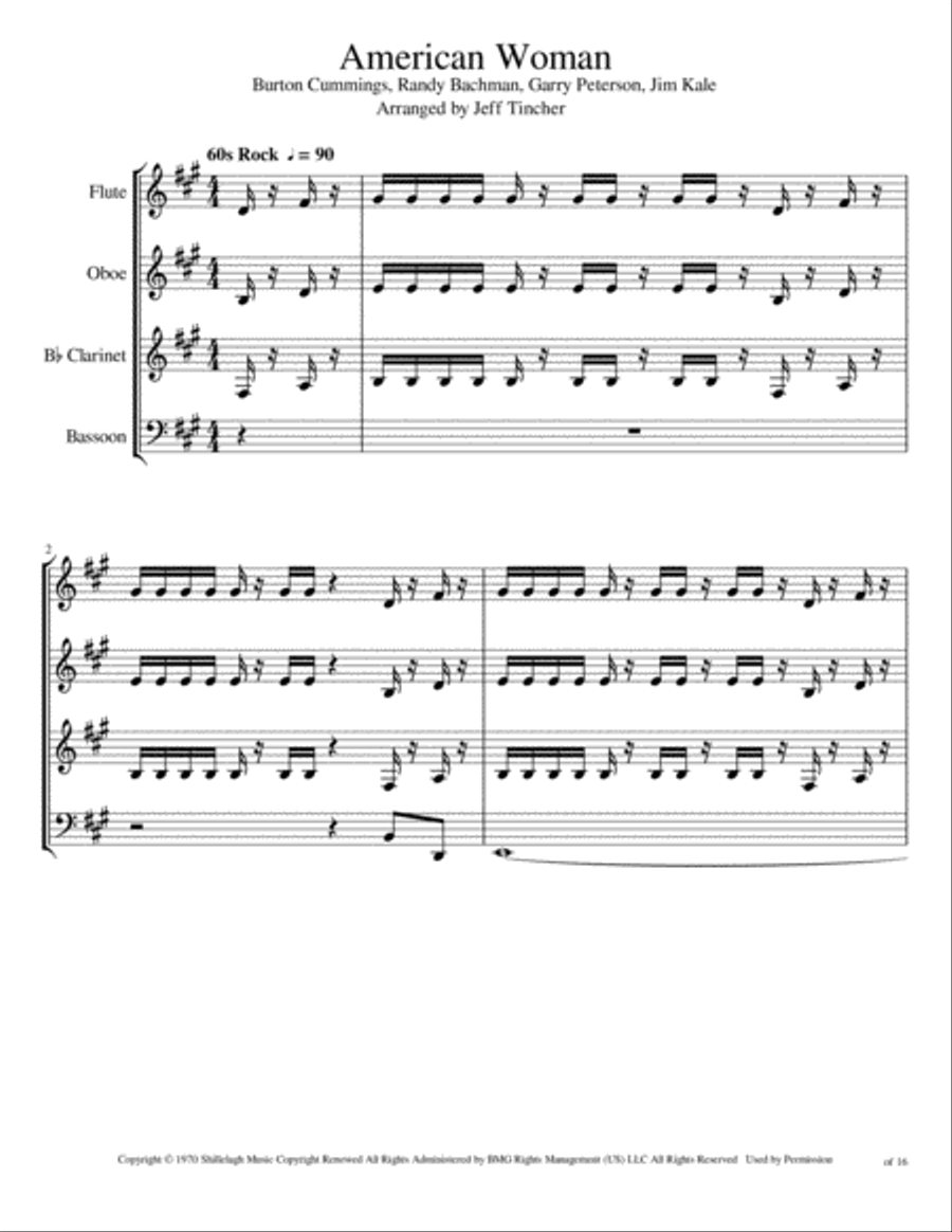 American Woman Woodwind Quartet scores gallery preview page 2
