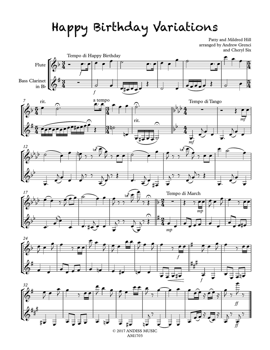 Happy Birthday Variations Woodwind Duet scores gallery preview page 1