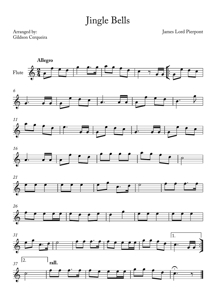 Jingle Bells Flute Solo scores gallery preview page 1