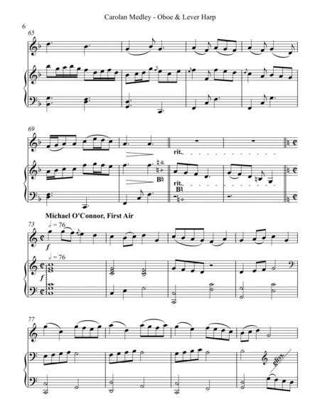 Carolan Medley, Duet for Oboe & Lever Harp by Turlough O'carolan Oboe - Digital Sheet Music
