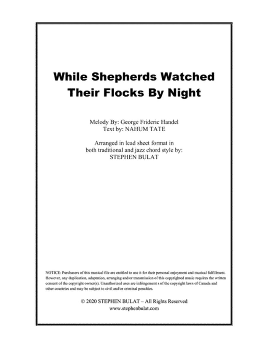 While Shepherds Watched Their Flocks By Night (Handel) - Lead sheet arranged in traditional and jazz