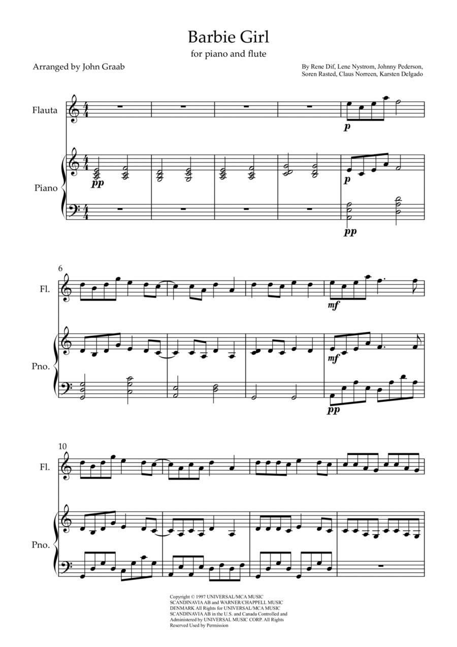 Barbie Girl Flute Solo scores gallery preview page 1