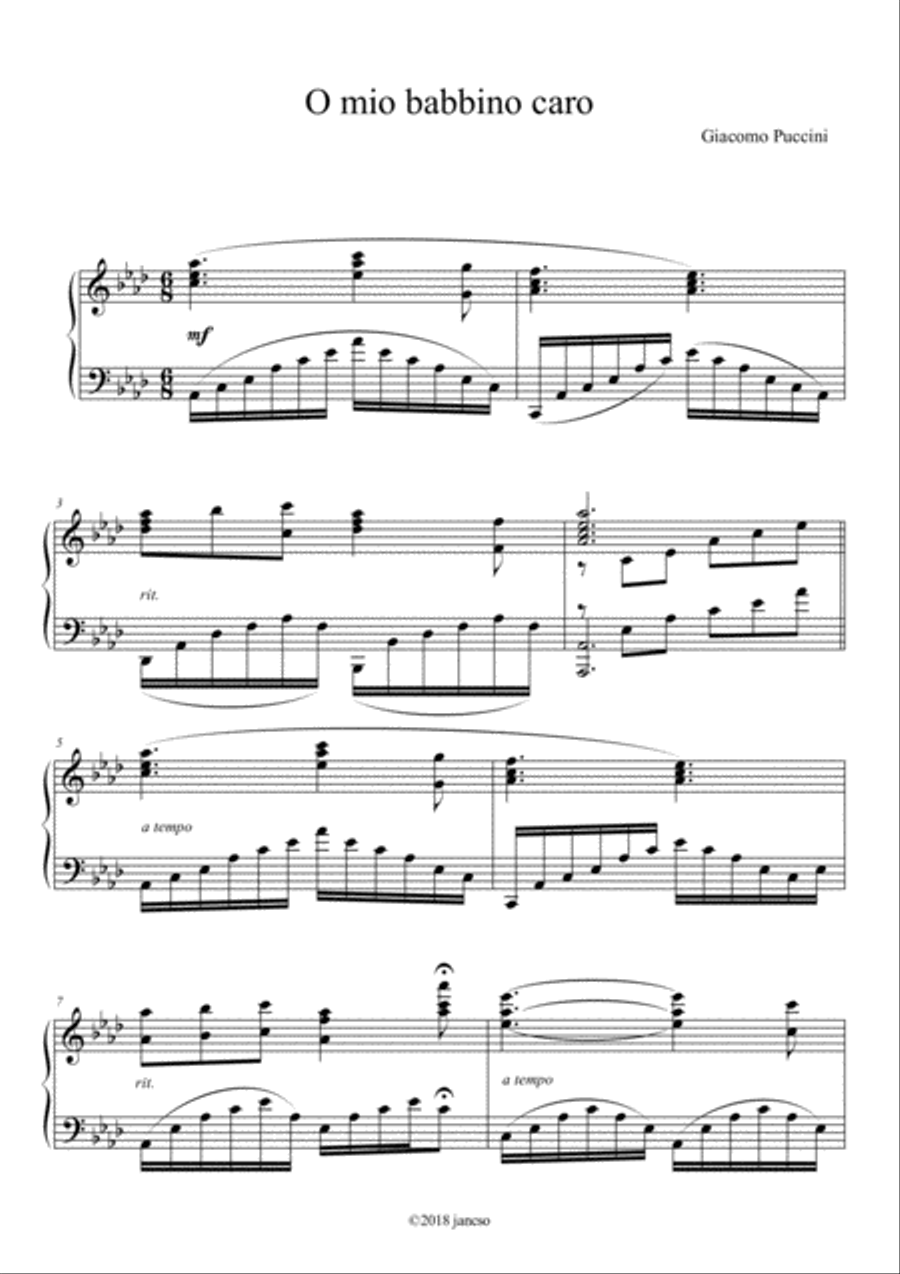 O mio babbino caro Piano Solo scores gallery preview page 1