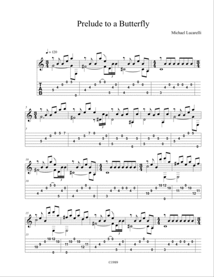 Prelude to a Butterfly Classical Guitar scores gallery preview page 1