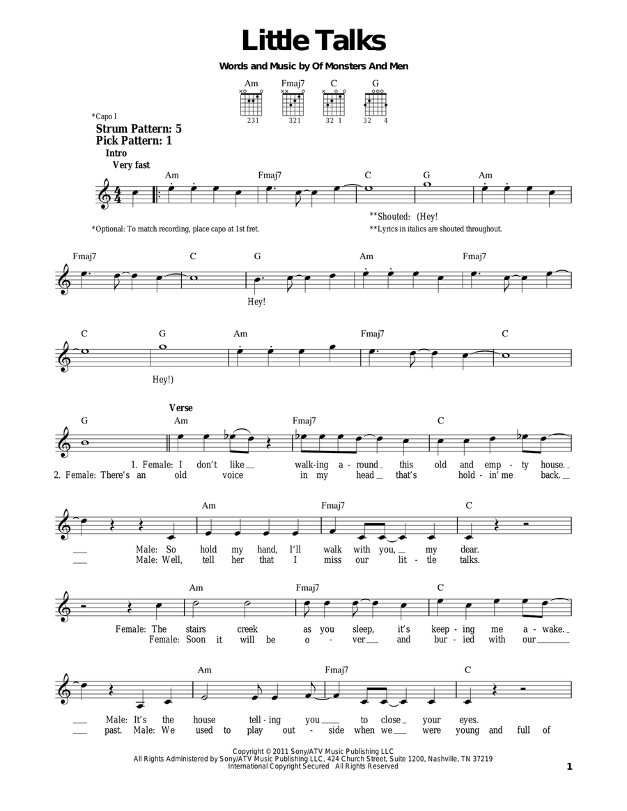 Little Talks Acoustic Guitar scores gallery preview page 1