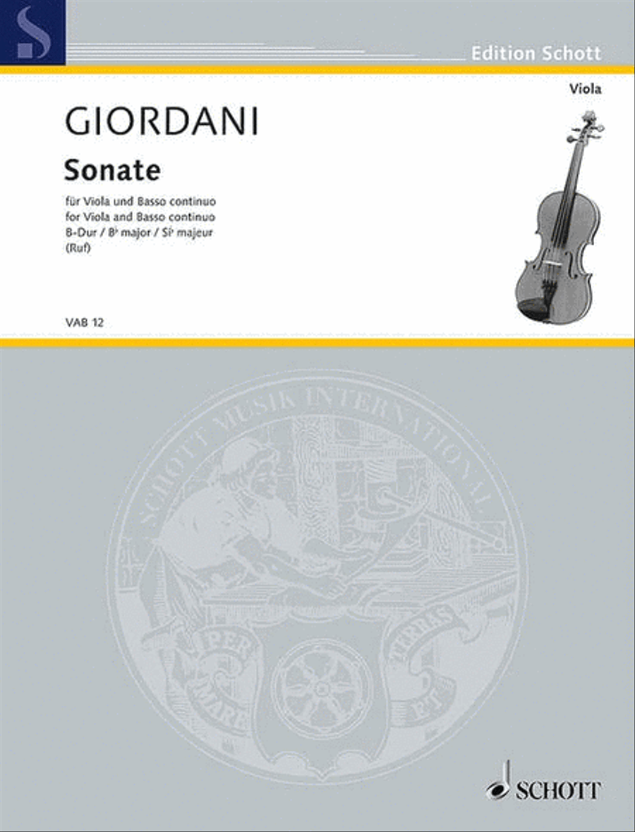 Viola Sonata in B-flat Major by Tommaso Giordani Piano and Keyboard - Sheet Music