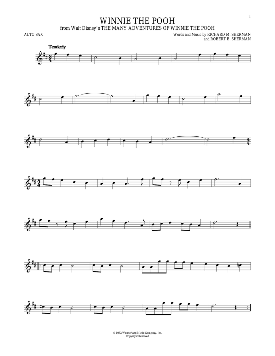 Winnie The Pooh (from The Many Adventures Of Winnie The Pooh) Alto Saxophone scores gallery preview page 1