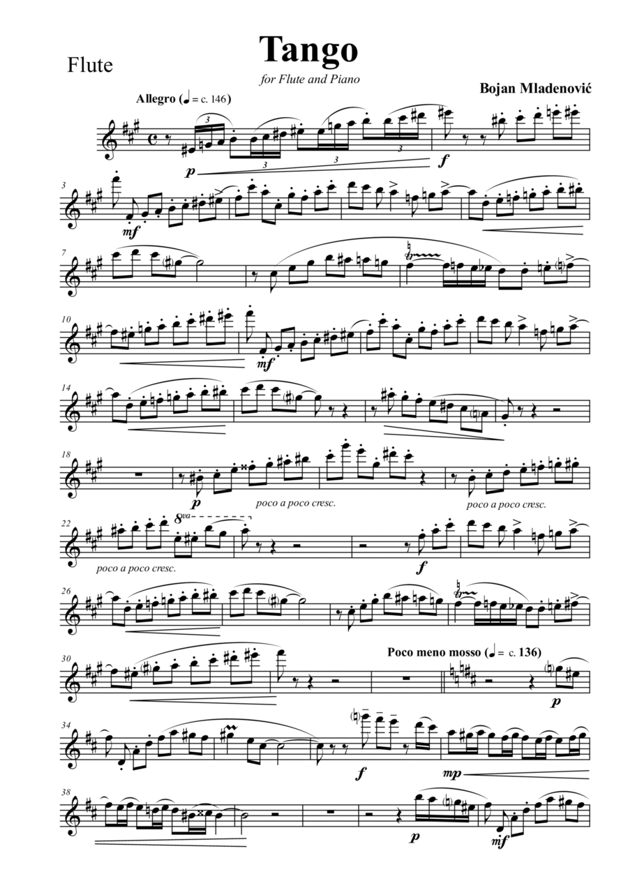Tango for Flute and Piano - Flute part Woodwind Duet scores gallery preview page 1
