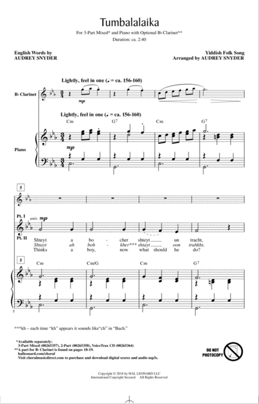 Tumbalalaika 3-Part scores gallery preview page 1