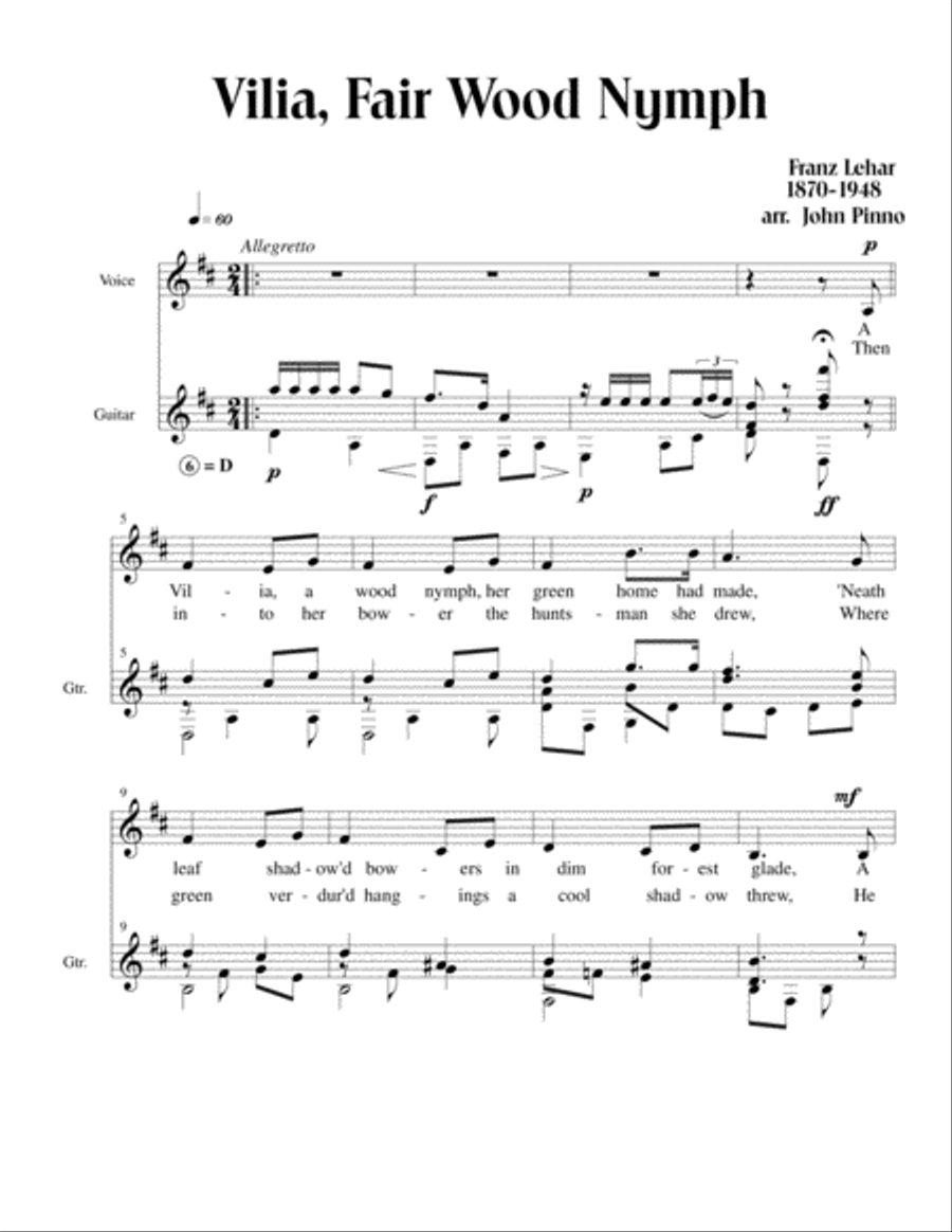 Vilia, Fair Wood Nymph (Franz Lehar) for voice and classical guitar Acoustic Guitar scores gallery preview page 2
