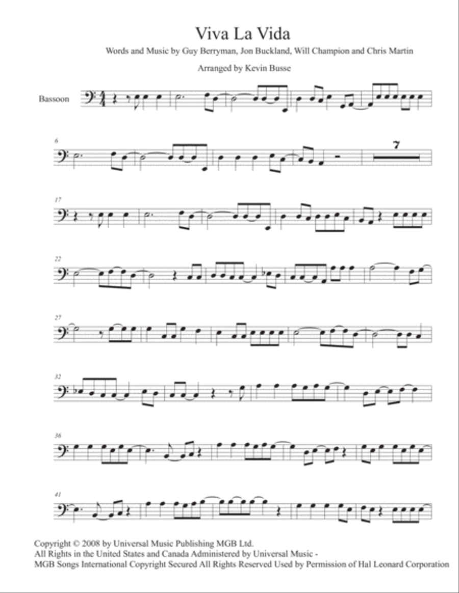 Viva La Vida Viva La Vida Bassoon Solo scores gallery preview page 1