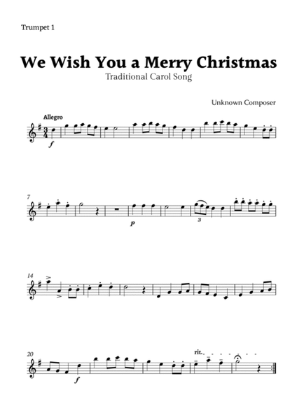 We Wish you a Merry Christmas for Trumpet Quartet with Chords image number null