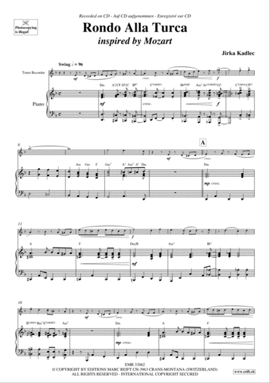 Rondo Alla Turca Tenor Recorder scores gallery preview page 4