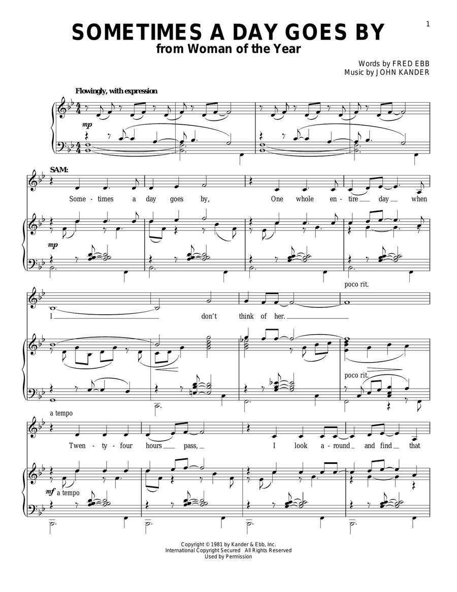 Sometimes A Day Goes By (from Woman Of The Year) Piano, Vocal scores gallery preview page 1