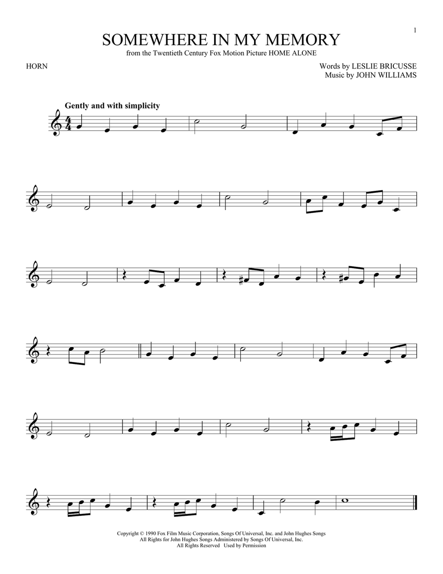 Somewhere In My Memory Horn Solo scores gallery preview page 1
