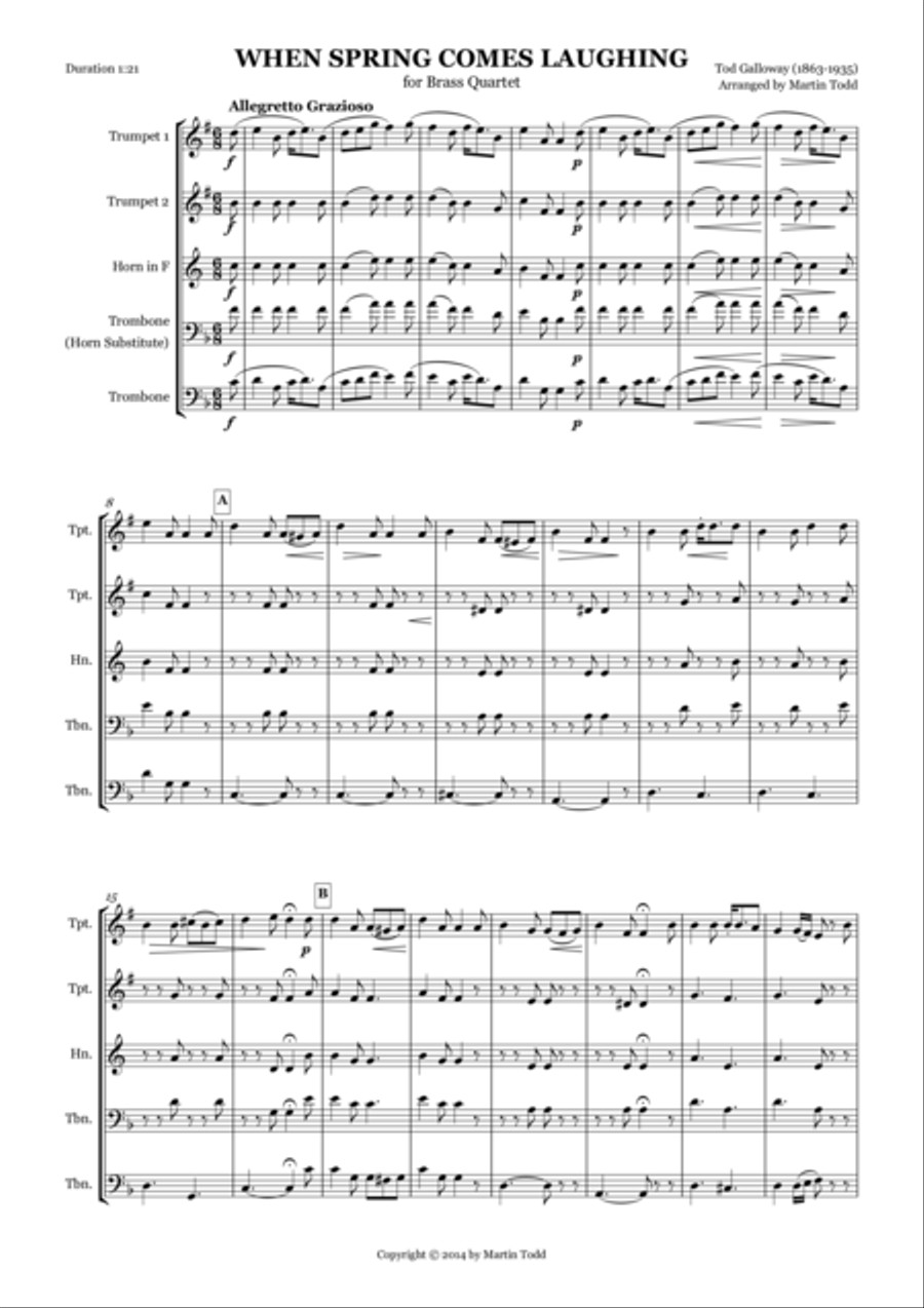 When Spring Comes Laughing for Brass Quartet Brass Quartet scores gallery preview page 1