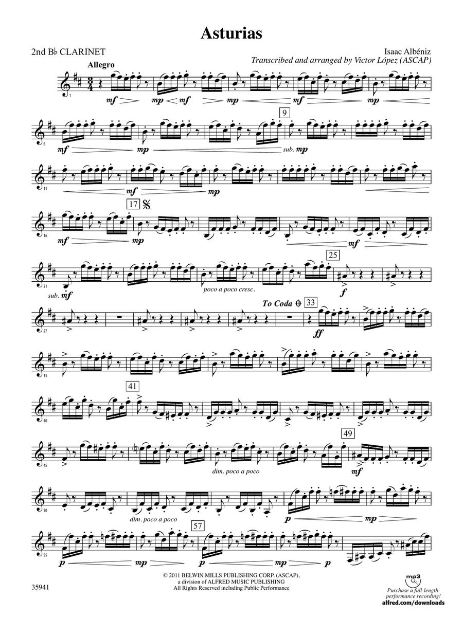 Asturias: 2nd B-flat Clarinet