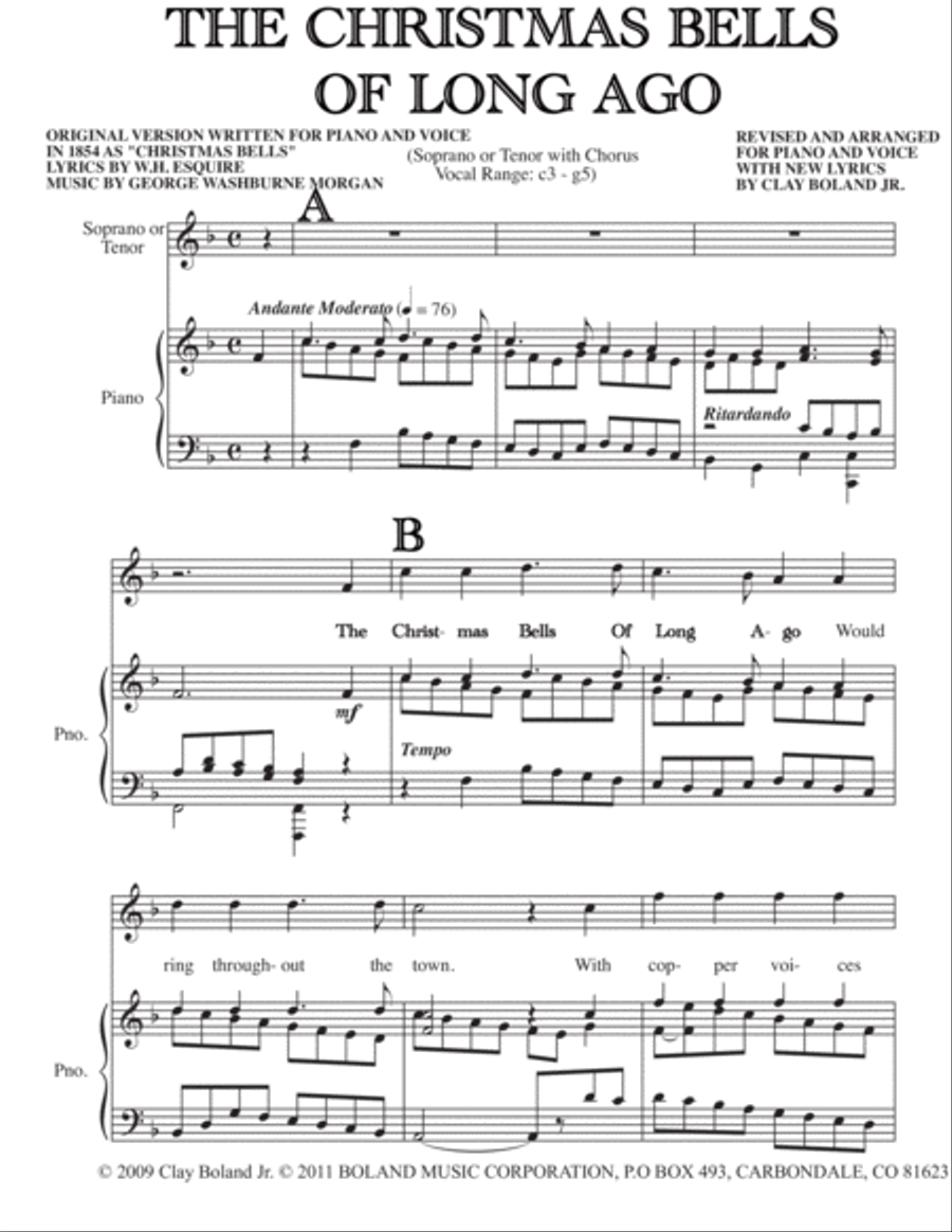 THE CHRISTMAS BELLS OF LONG AGO (Soprano/Tenor + Choir) Choir scores gallery preview page 1