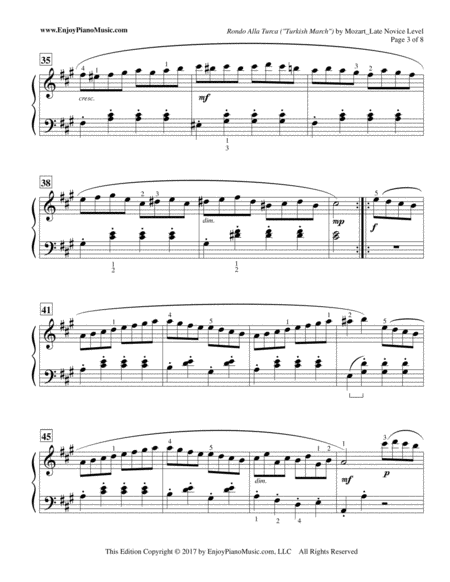 Rondo Alla Turca ("Turkish March") Piano Solo--Original Version Written in 4/4 Time Signature