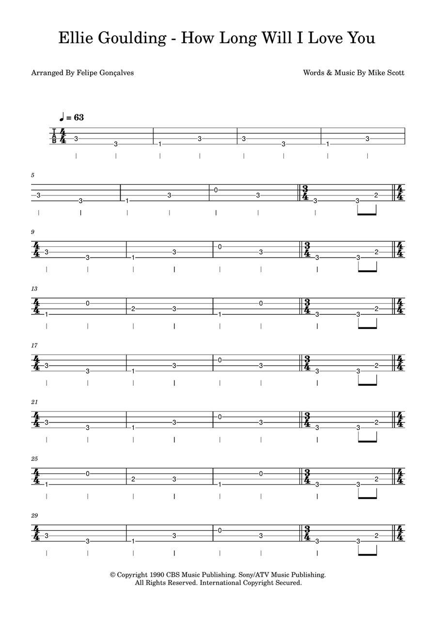How Long Will I Love You Acoustic Guitar scores gallery preview page 1