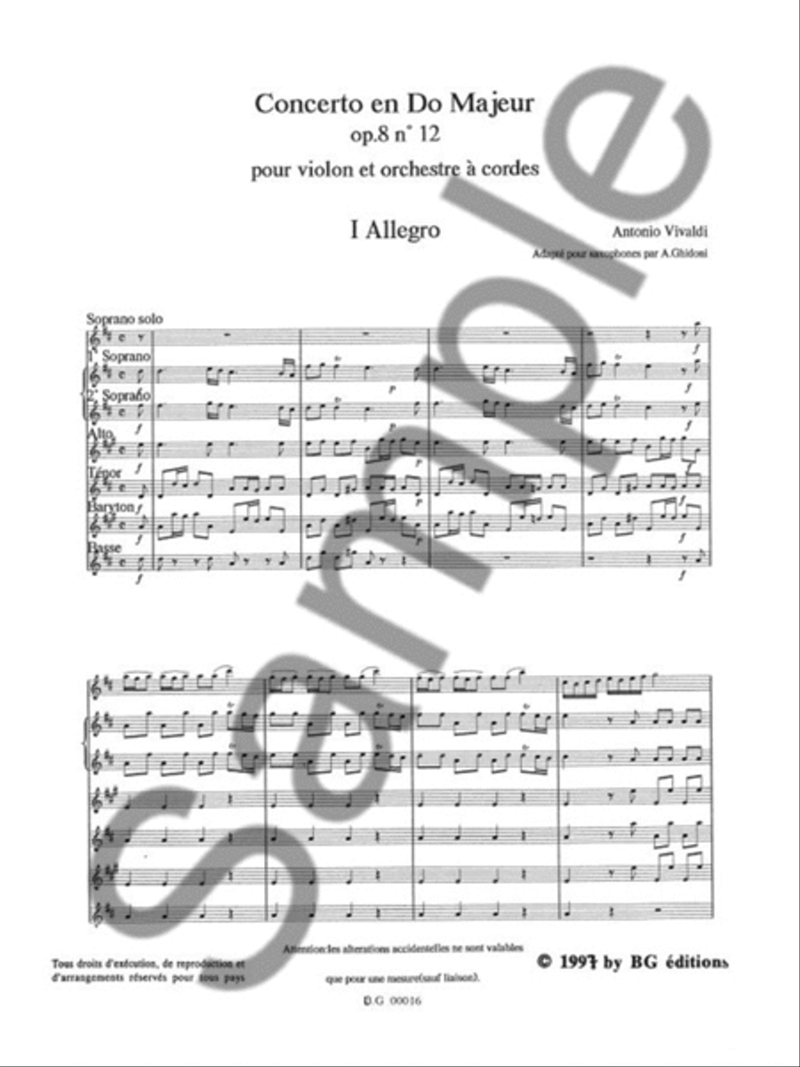 Concerto Fi/31 (rv178, Op.8/12) In C Major (saxophone Ensemble Saxophone Ensemble scores gallery preview page 2
