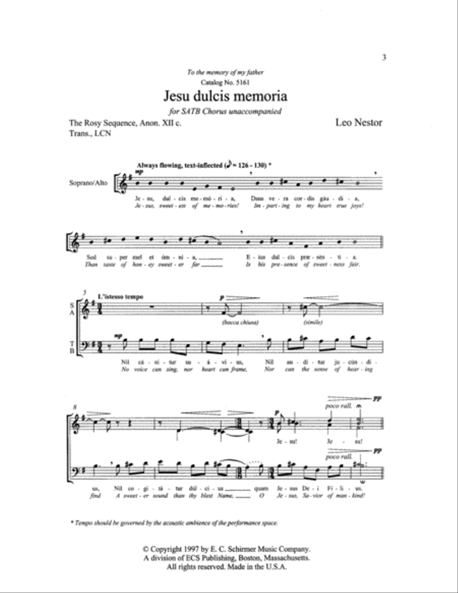 Four Motets on Plainsong Themes: 3. Jesu dulcis memoria 4-Part scores gallery preview page 3