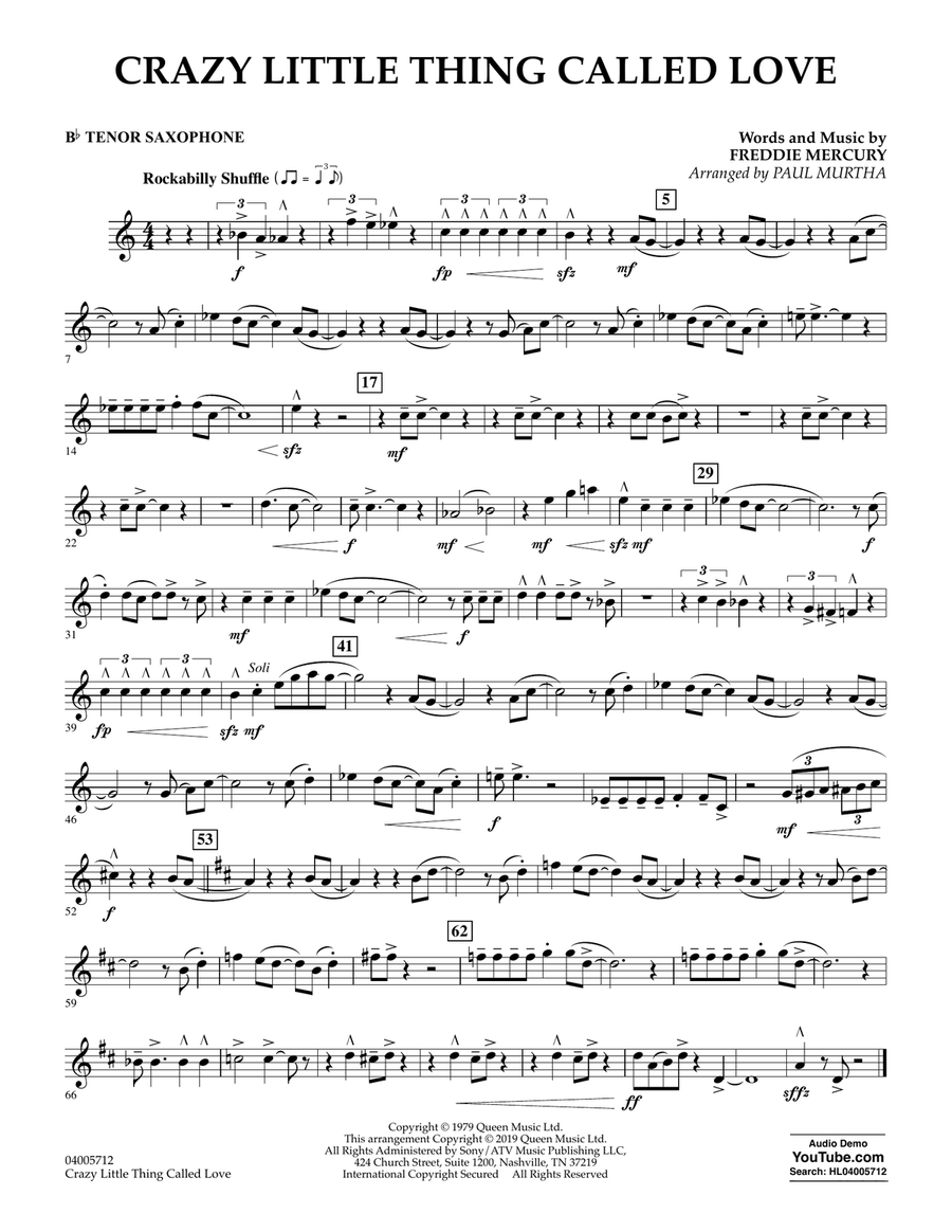 Crazy Little Thing Called Love (arr. Paul Murtha) - Bb Tenor Saxophone Concert Band scores gallery preview page 1