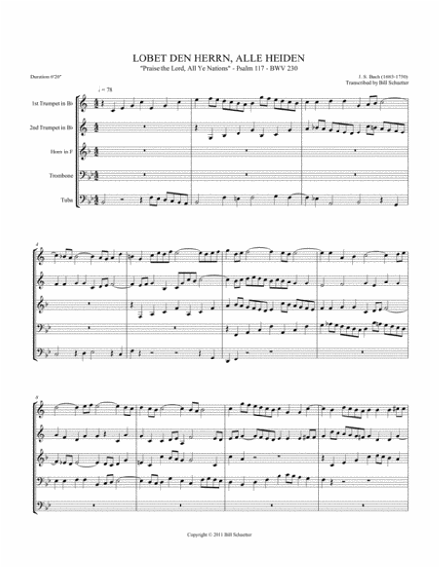 Lobet den Herrn, Psalm 117 Brass Quintet scores gallery preview page 1
