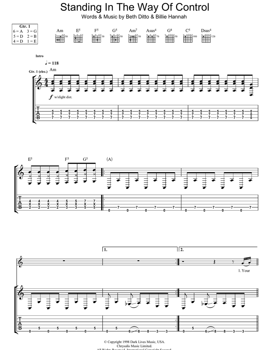 Standing In The Way Of Control Acoustic Guitar scores gallery preview page 1