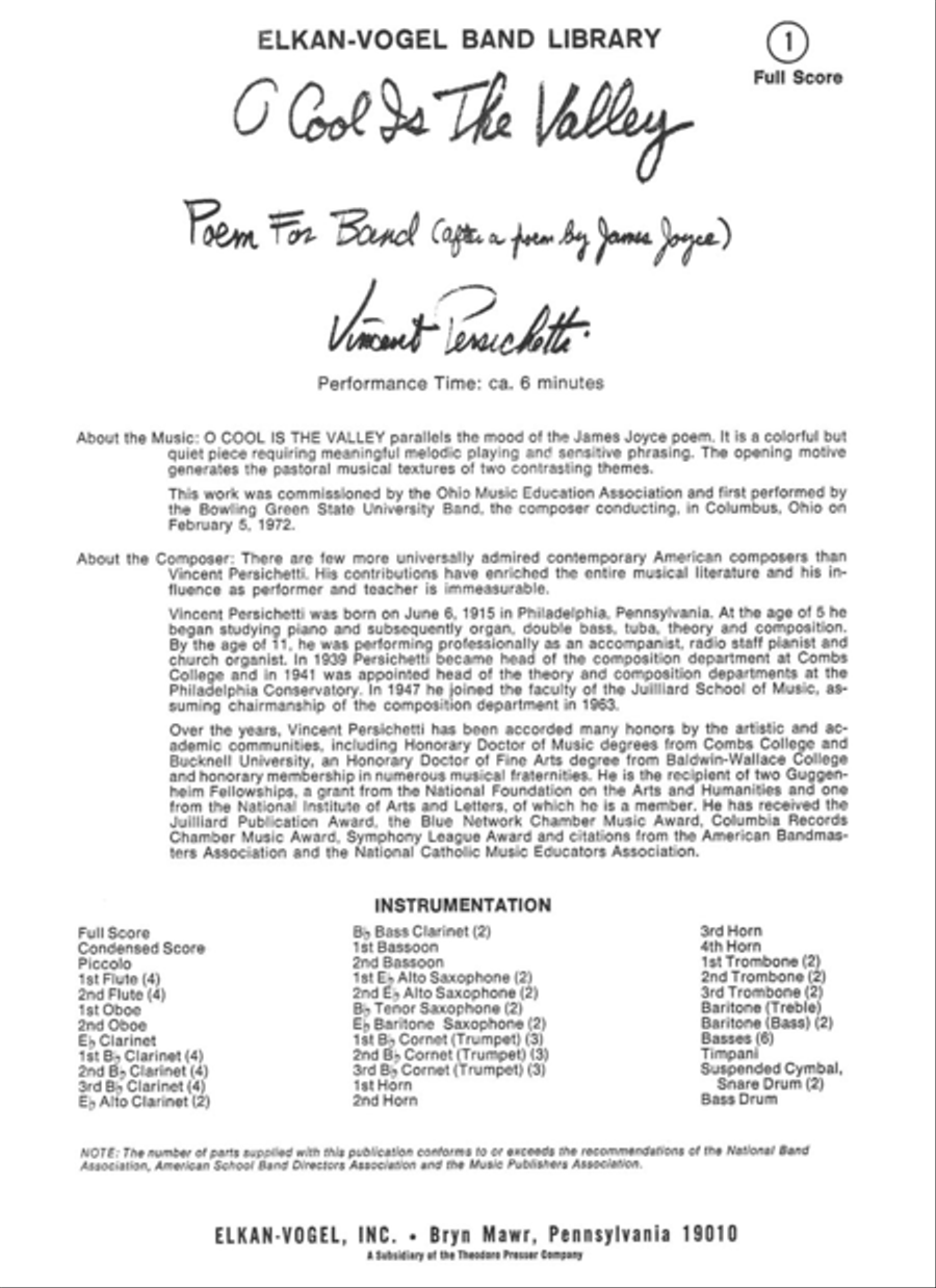O Cool Is the Valley Concert Band scores gallery preview page 1