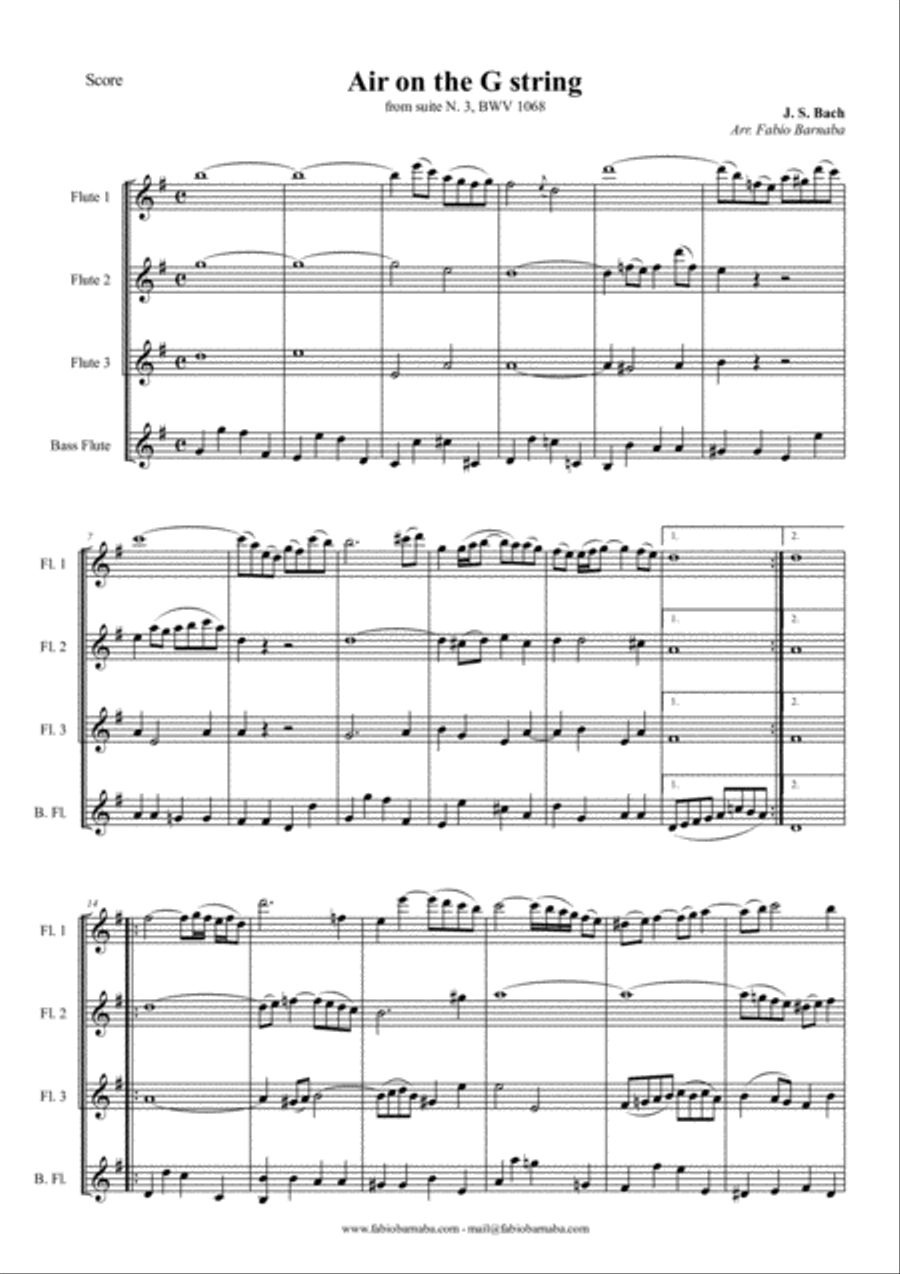 Air on the G string - for Flute Quartet or Flute Choir Flute Choir scores gallery preview page 2
