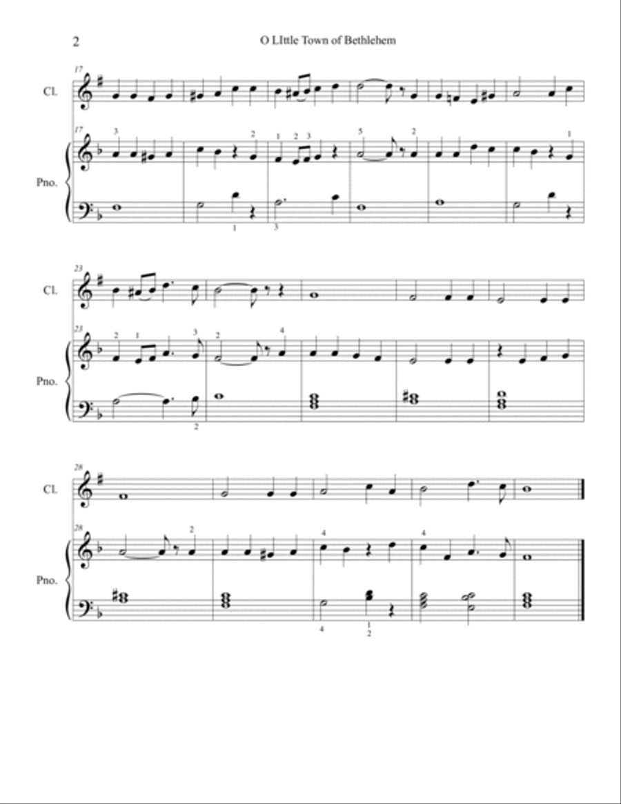 Christmas Duets for Clarinet & Piano: Little Town of Bethlehem Woodwind Duet scores gallery preview page 2