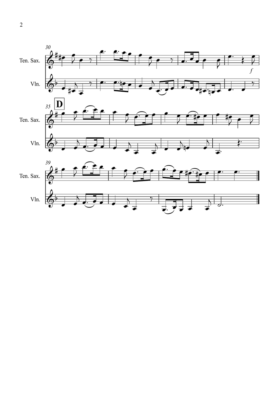 Greensleeves for Tenor Saxophone and Violin Duet Tenor Saxophone scores gallery preview page 2