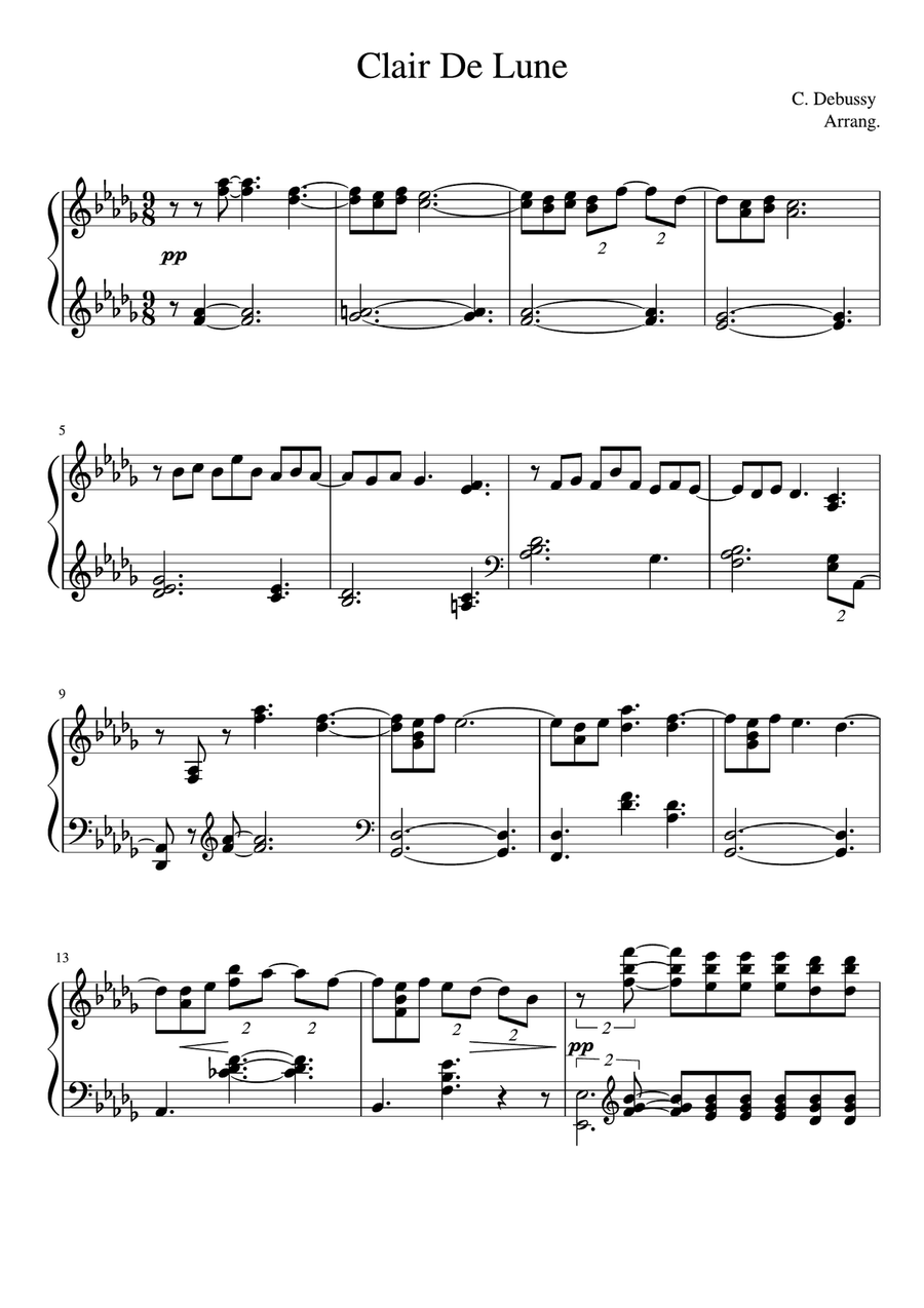 C. Debussy - Clair de Lune Easy Piano Easy Piano scores gallery preview page 1
