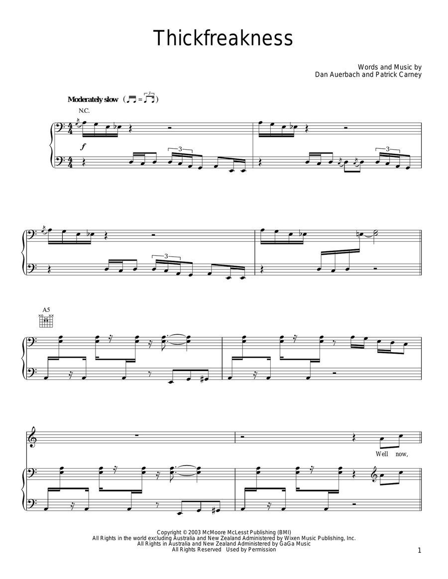 Thickfreakness Thickfreakness Piano, Vocal, Guitar scores gallery preview page 1