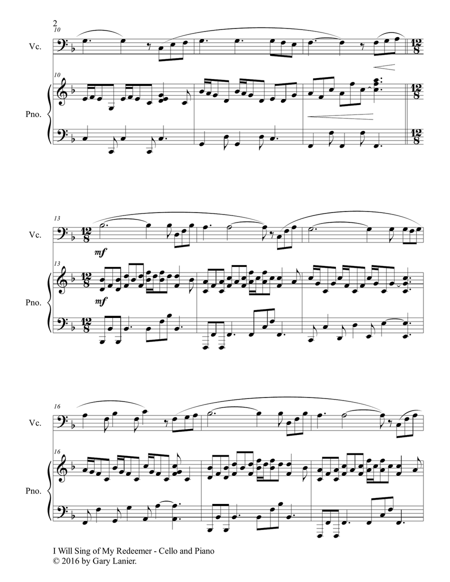 I WILL SING OF MY REDEEMER (Duet – Cello & Piano with Score/Part) image number null