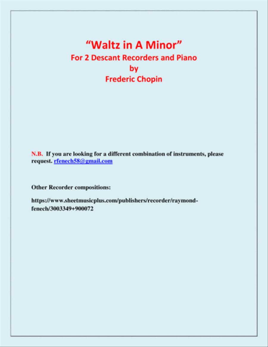 Waltz in A Minor (Chopin) - 2 Descant Recorders and Piano - Chamber music Woodwind Duet scores gallery preview page 3