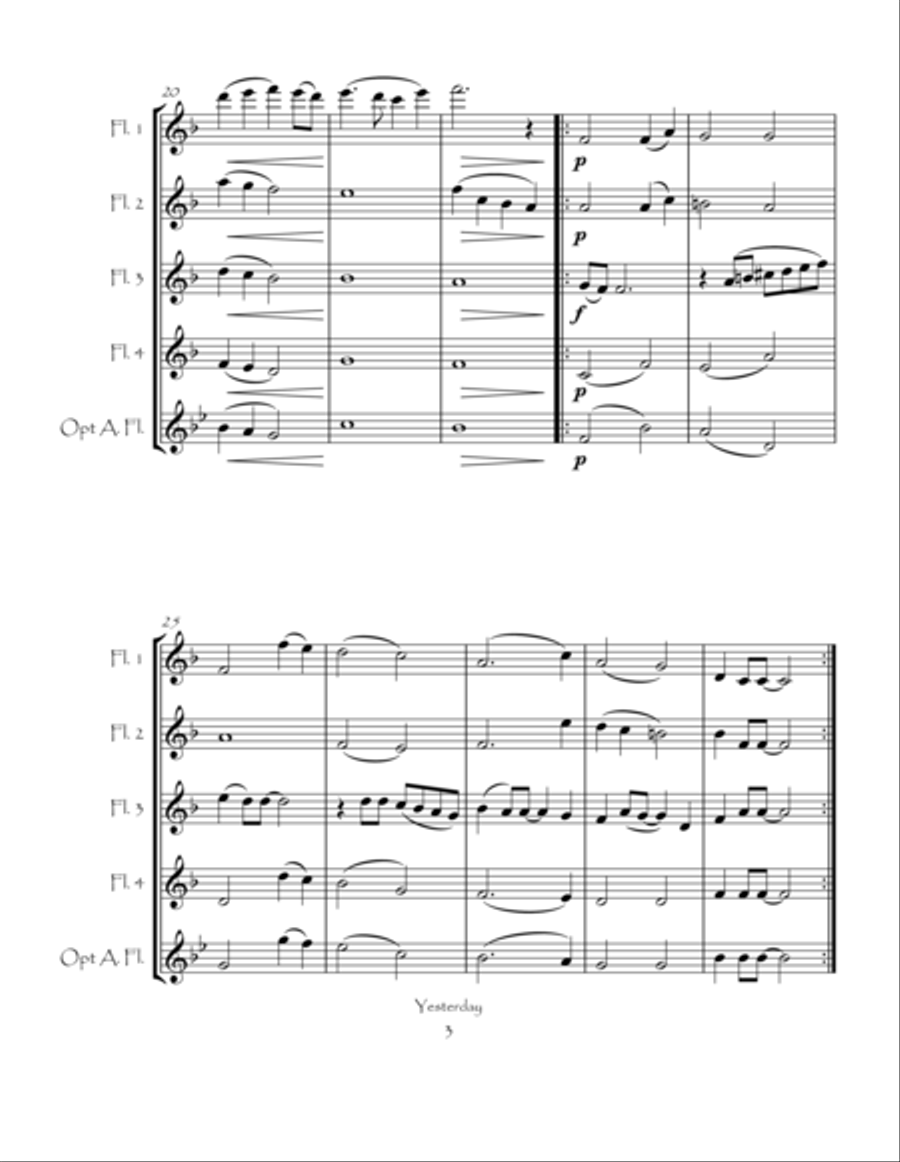 Yesterday Yesterday Flute Quartet scores gallery preview page 6