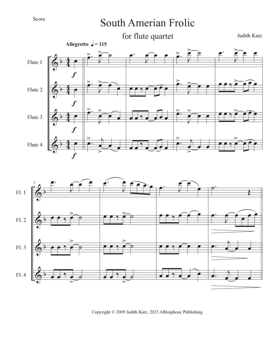 South American Frolic Flute Quartet scores gallery preview page 1