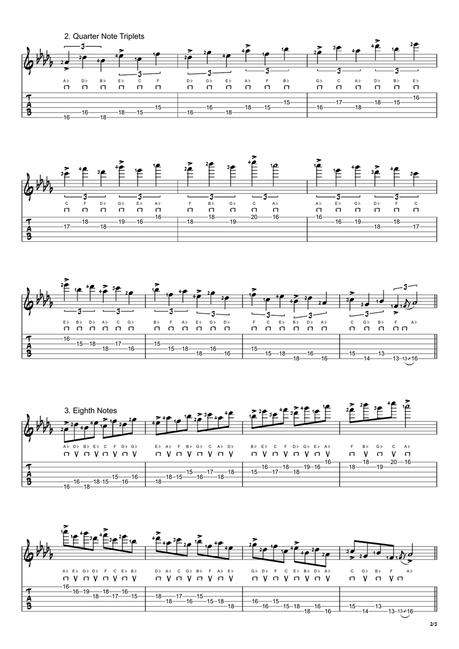 Ab Mixolydian Mode Exercises - Ascending and Descending in 4ths Acoustic Guitar scores gallery preview page 2
