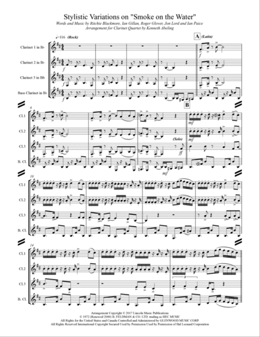 Smoke On The Water Woodwind Quartet scores gallery preview page 2
